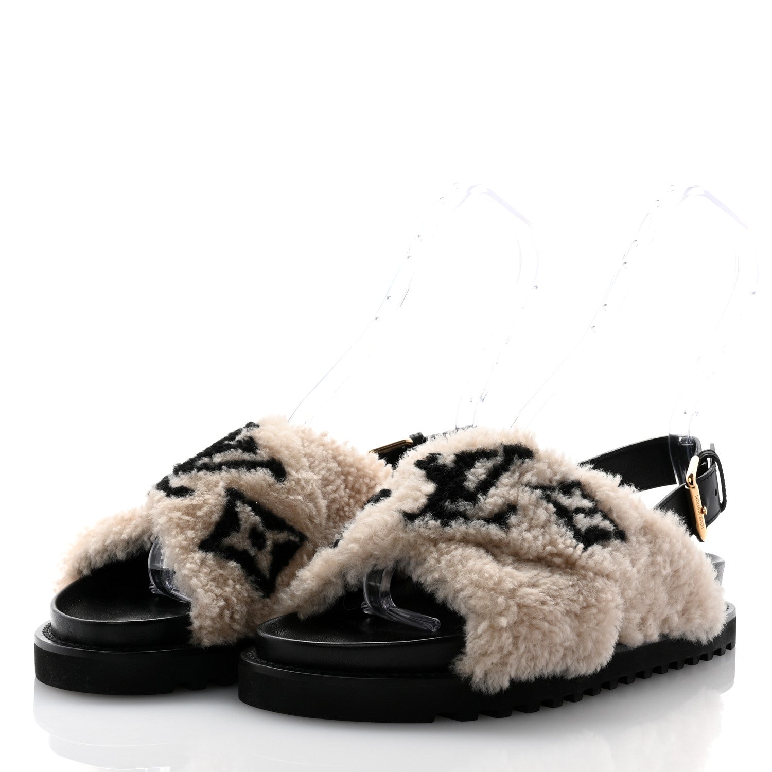 Louis Vuitton Shearling Paseo Sandals 39 Black 4 of 8
