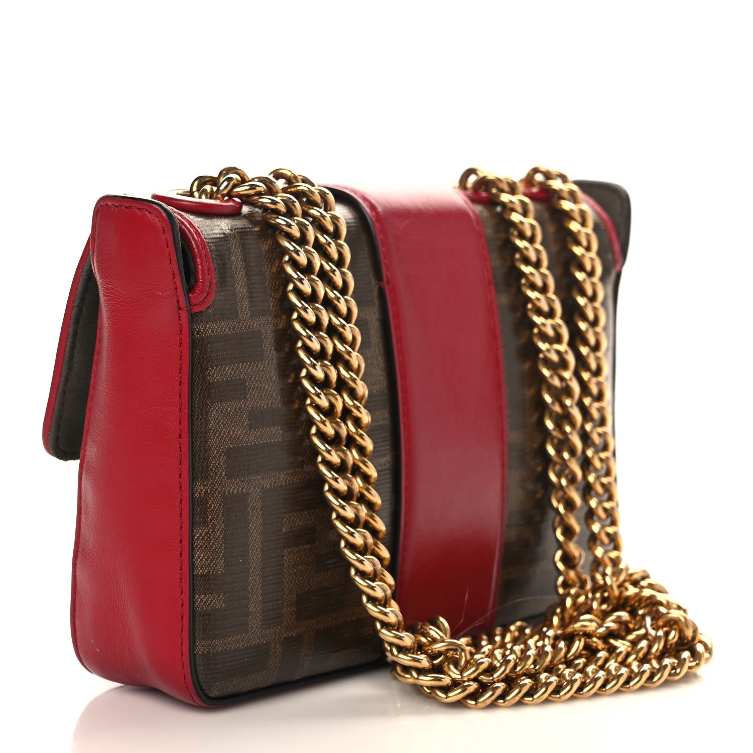 Fendi Glazed Fabric Vitello Century FF 1974 Stamp Patch Mini Double F Crossbody Bag Mogano Panna Fragola 3 of 9