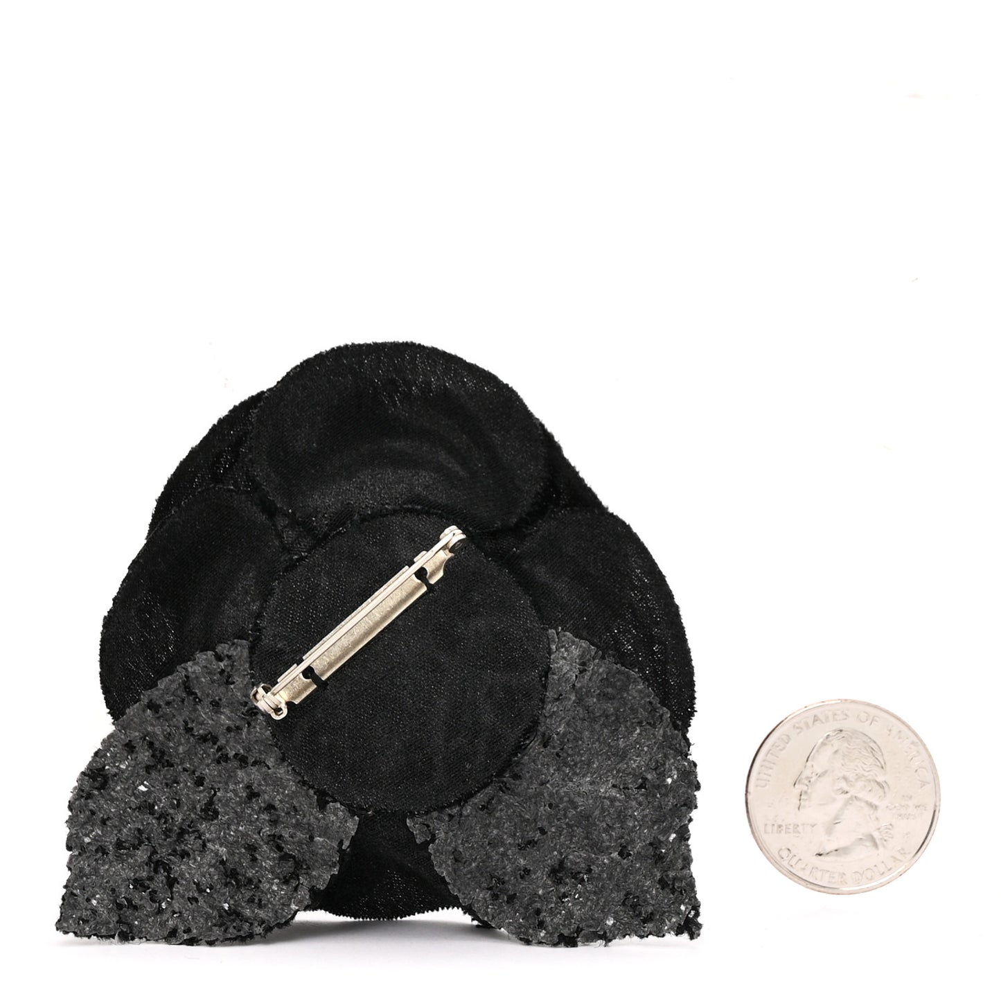Tweed Fabric Camellia Pin Brooch Black