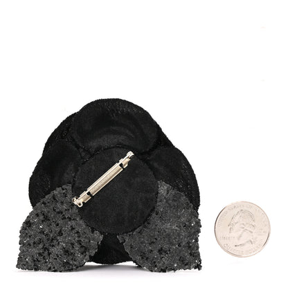 Chanel Tweed Fabric Camellia Pin Brooch Black 2 of 3