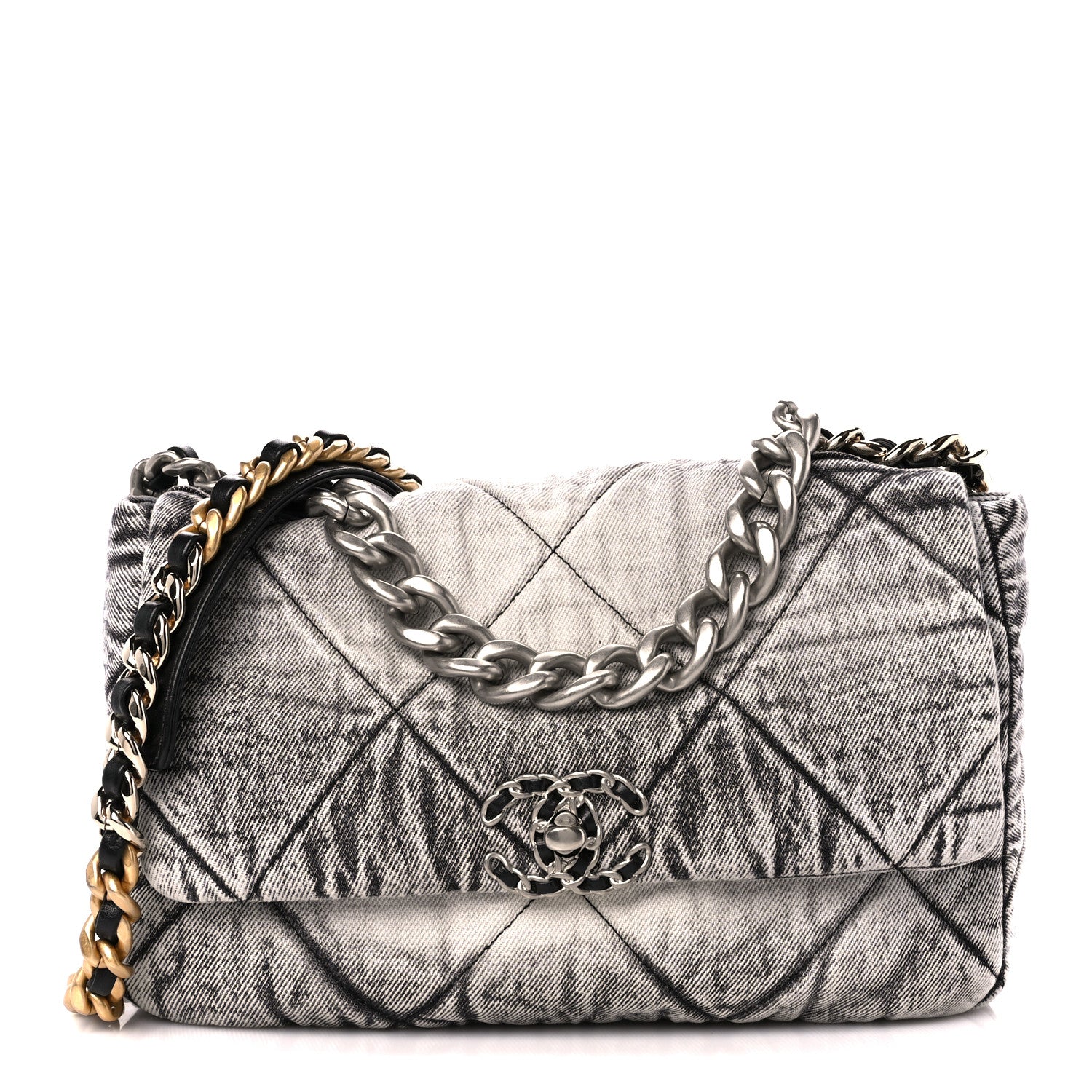 Chanel Washed Denim Quilted Medium Chanel 19 Flap Black White 1 of 12