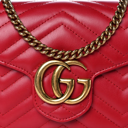 Gucci Calfskin Matelasse GG Marmont Chain Wallet Hibiscus Red 7 of 9