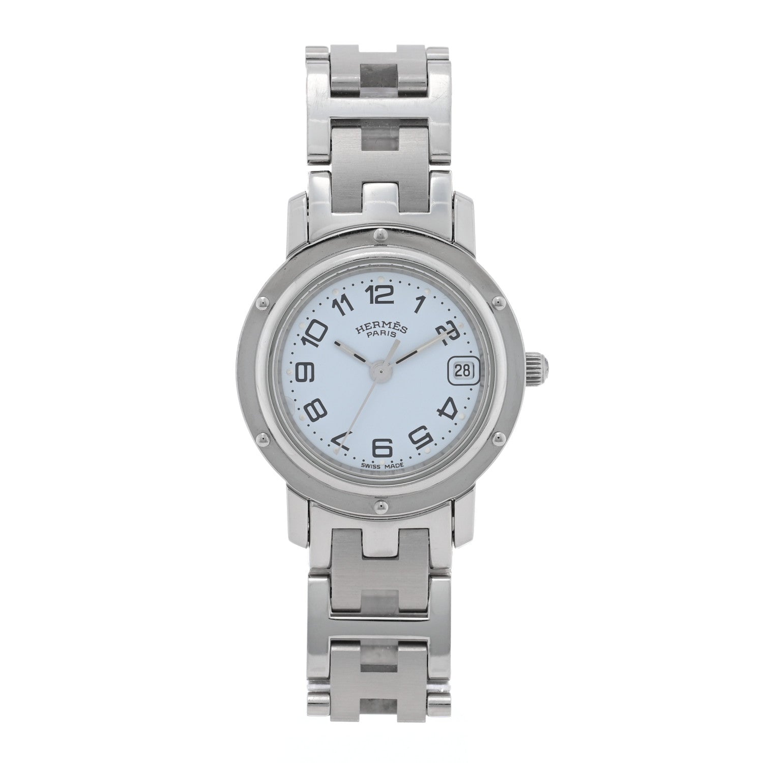 Hermes Stainless Steel 24mm Clipper Quartz Watch White 1 of 5