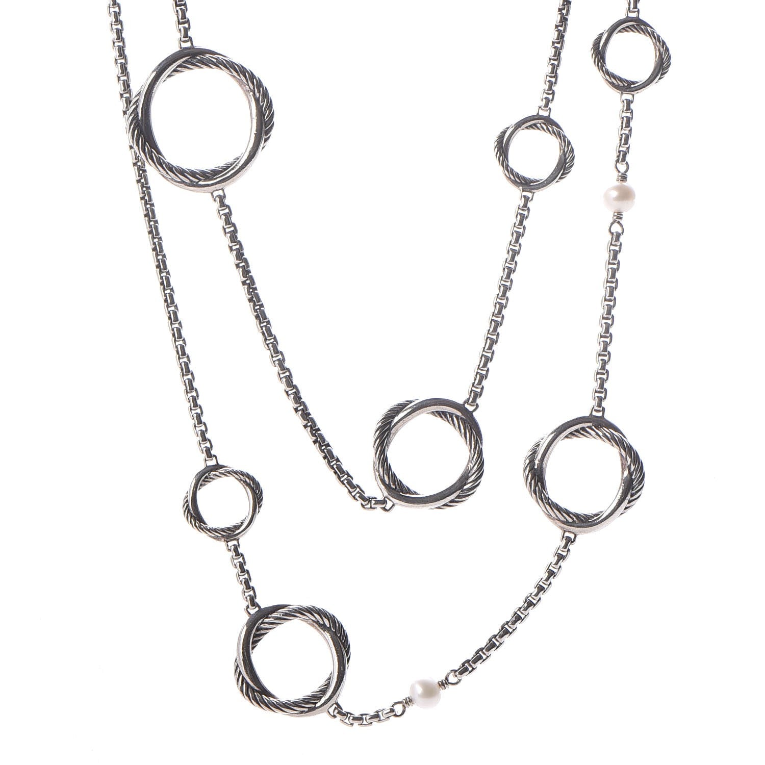 David Yurman Sterling Silver Pearl Infinity Station Chain Necklace 1 of 8