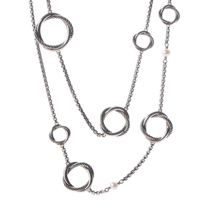 David Yurman Sterling Silver Pearl Infinity Station Chain Necklace 1 of 8
