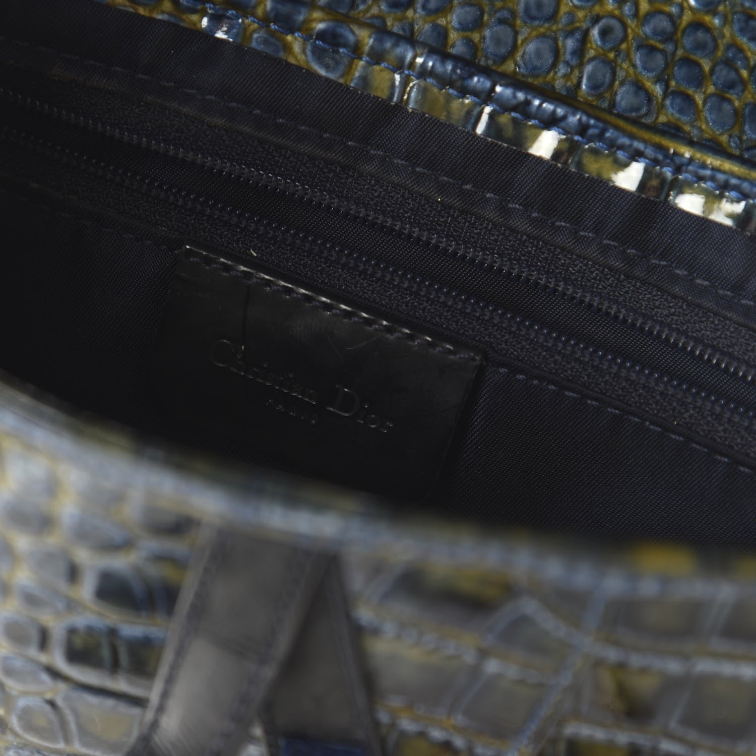 Christian Dior Patent Crocodile Embossed Calfskin Saddle Bag Blue 8 of 11