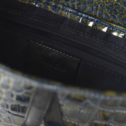 Christian Dior Patent Crocodile Embossed Calfskin Saddle Bag Blue 8 of 11