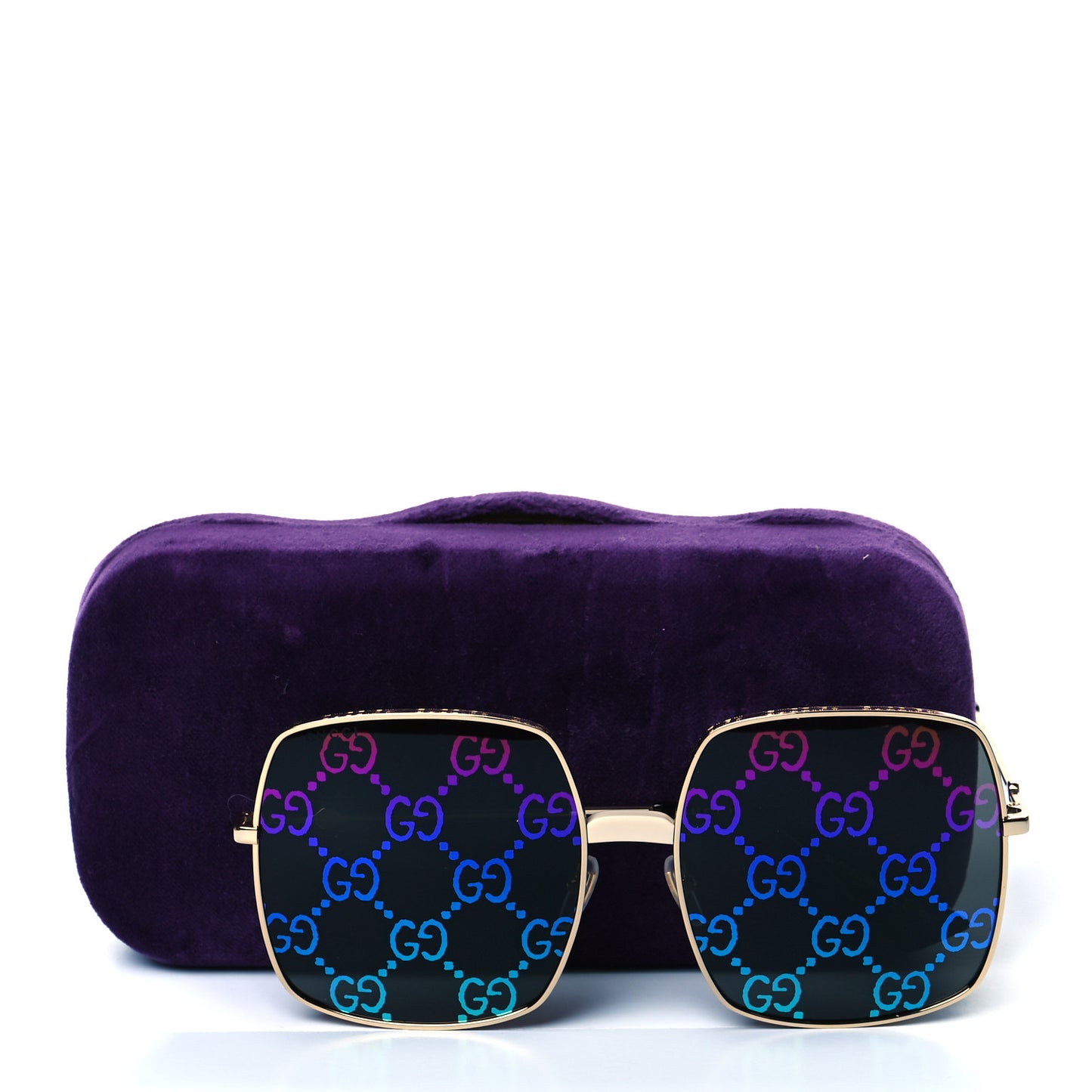 Metal Rectangular Frame Sunglasses GG0414S Gold Multicolor