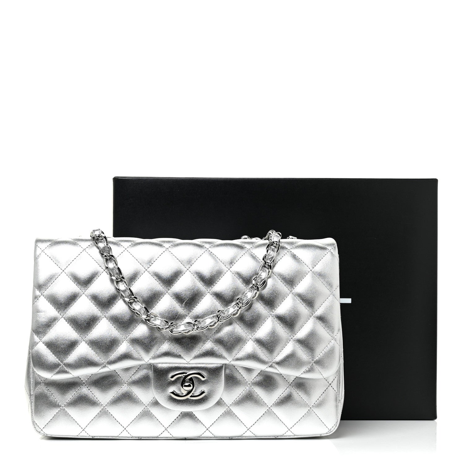 Chanel Metallic Lambskin Quilted Jumbo Single Flap Silver 11 of 11