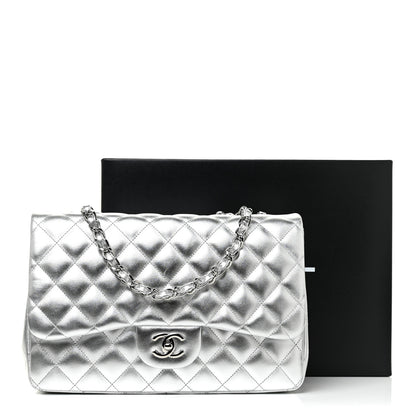 Chanel Metallic Lambskin Quilted Jumbo Single Flap Silver 11 of 11
