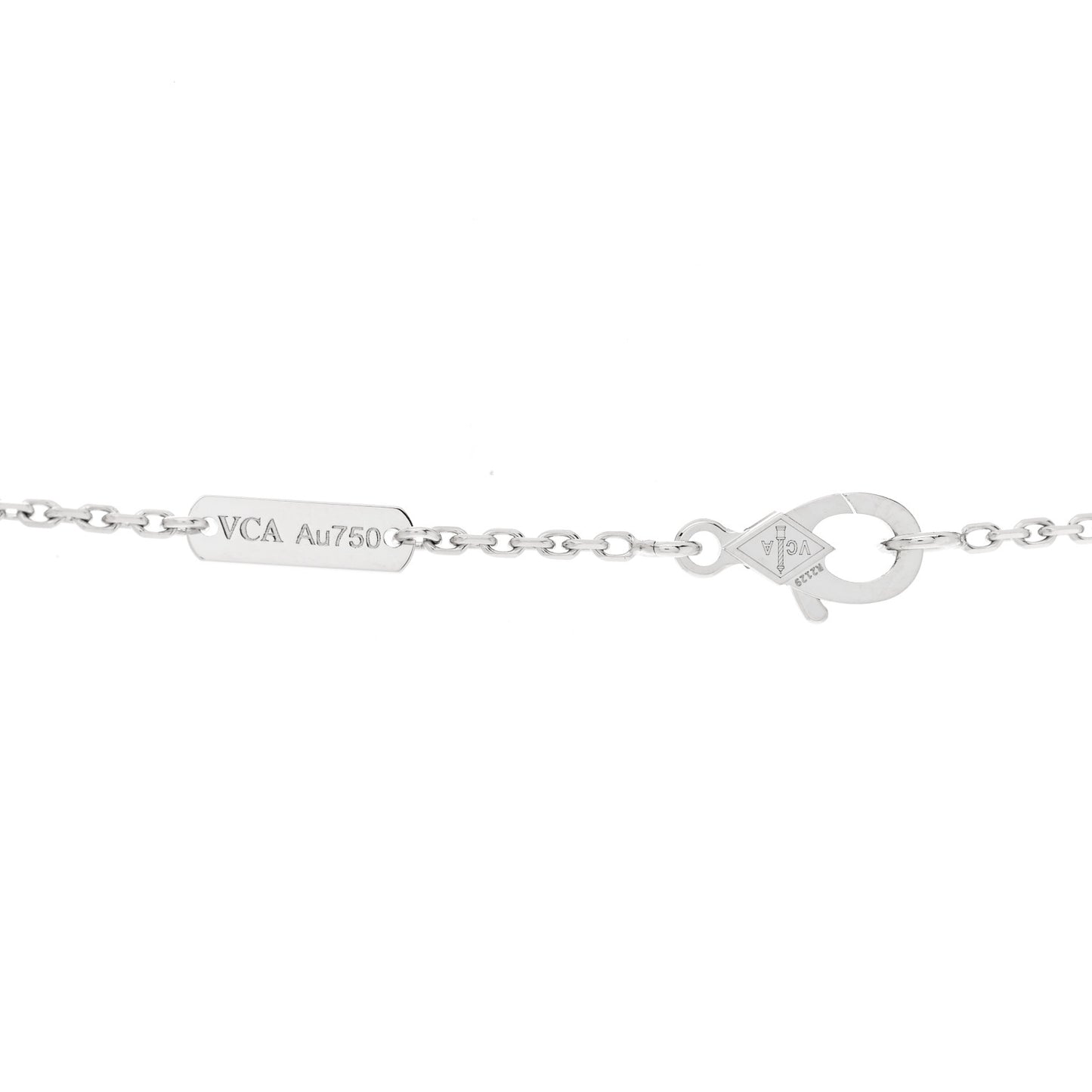 18K White Gold Diamond Guilloche Vintage Alhambra Pendant Necklace