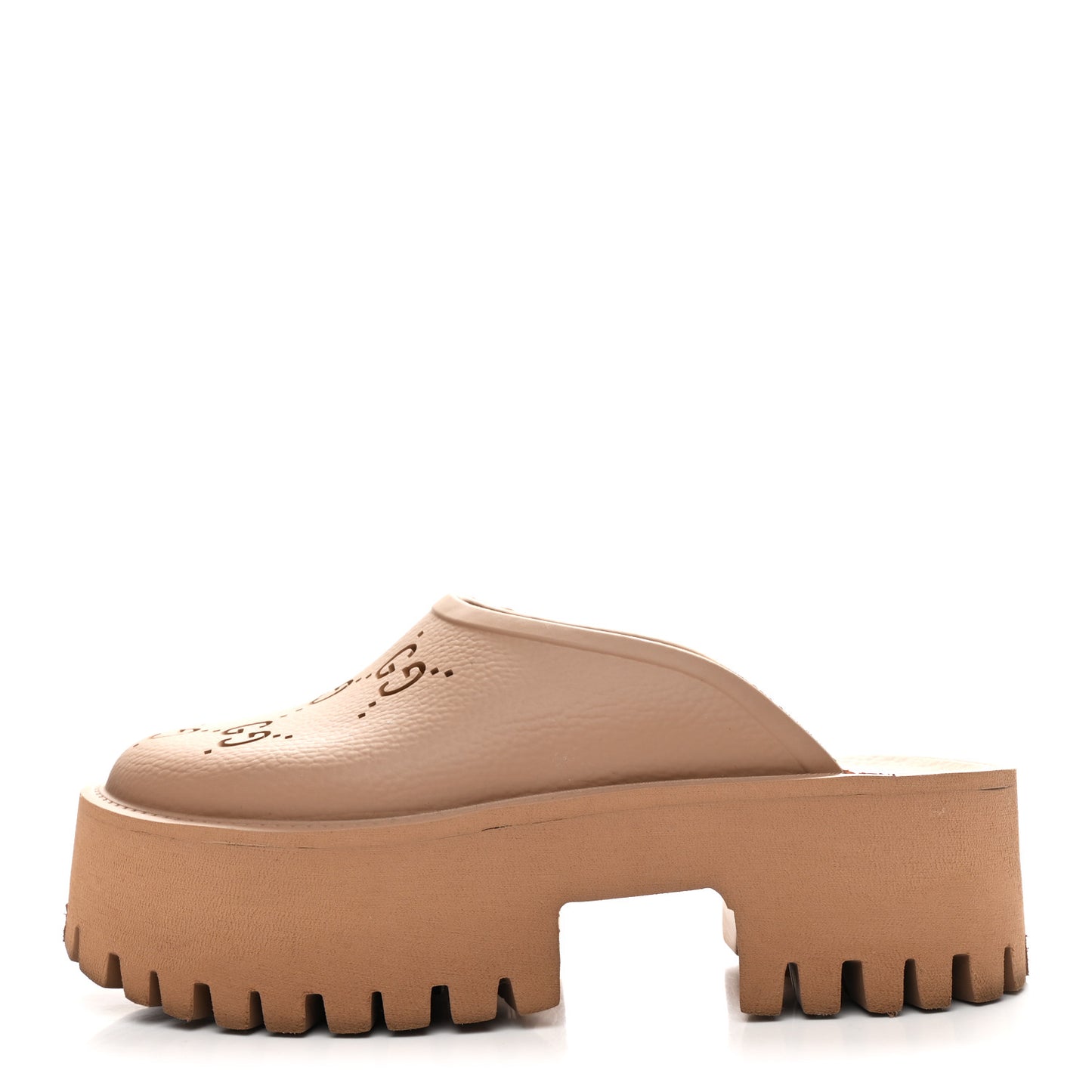 Rubber GG Monogram Perforated Elea Platform 55mm Lug Sole Sandals 36 Vintage Camel