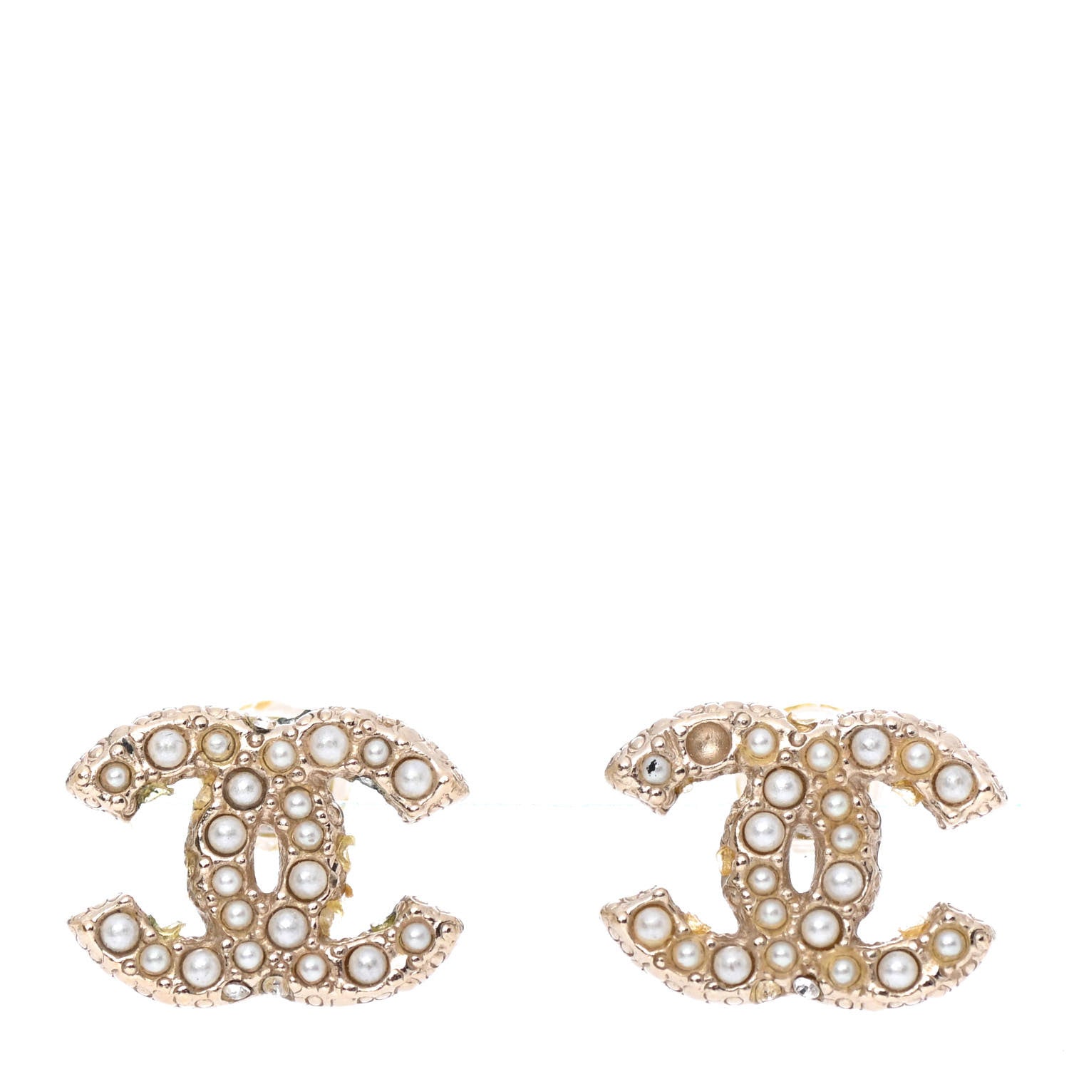 Chanel Pearl Crystal CC Stud Earrings Gold 1 of 4
