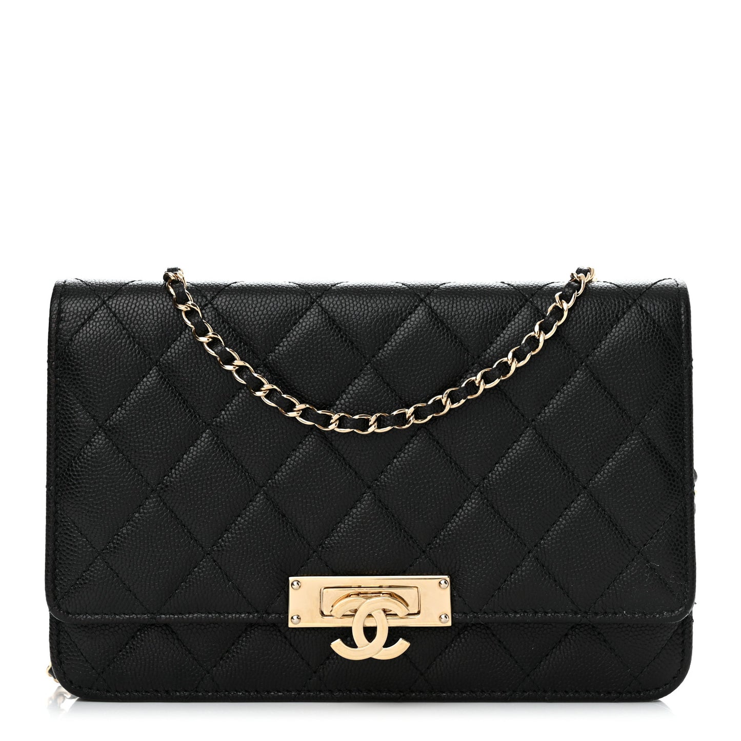 Caviar Quilted Golden Class Wallet On Chain WOC Black