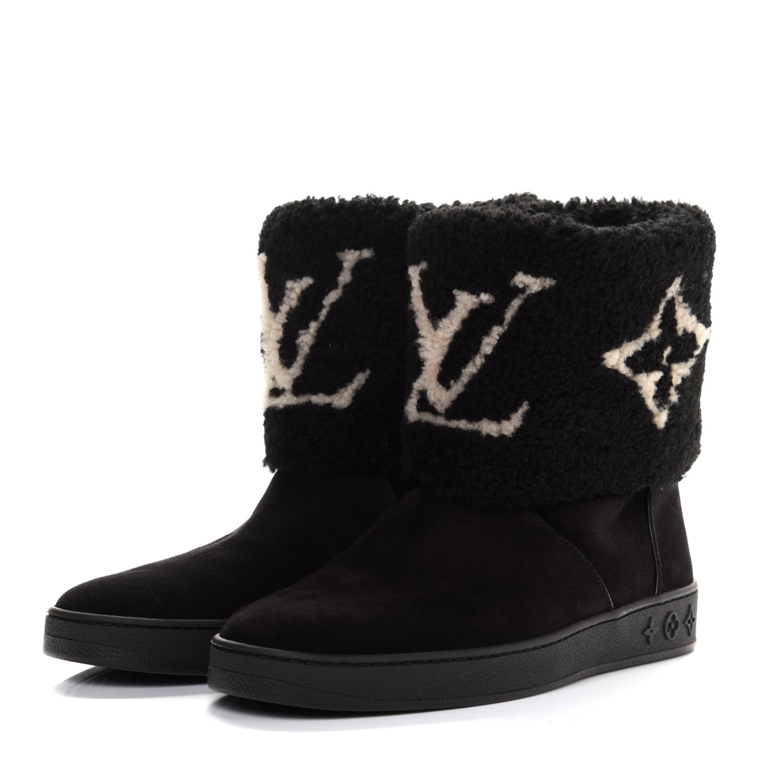 Louis Vuitton Suede Calfskin Shearling Snowdrop Flat Ankle Boot 40 Black 3 of 8