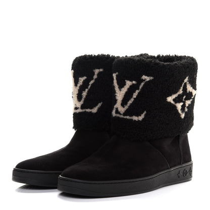 Louis Vuitton Suede Calfskin Shearling Snowdrop Flat Ankle Boot 40 Black 3 of 8