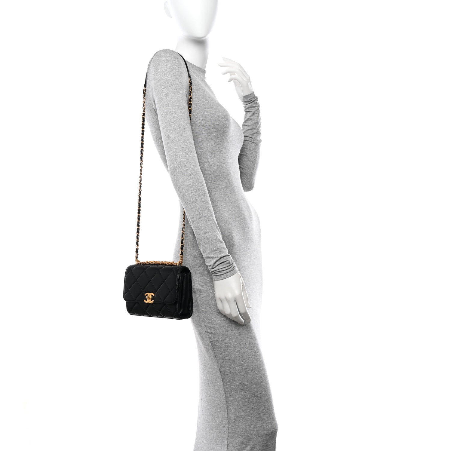 Chanel Lambskin Quilted Mini CC Crystal Logo Chain Flap Black 2 of 10