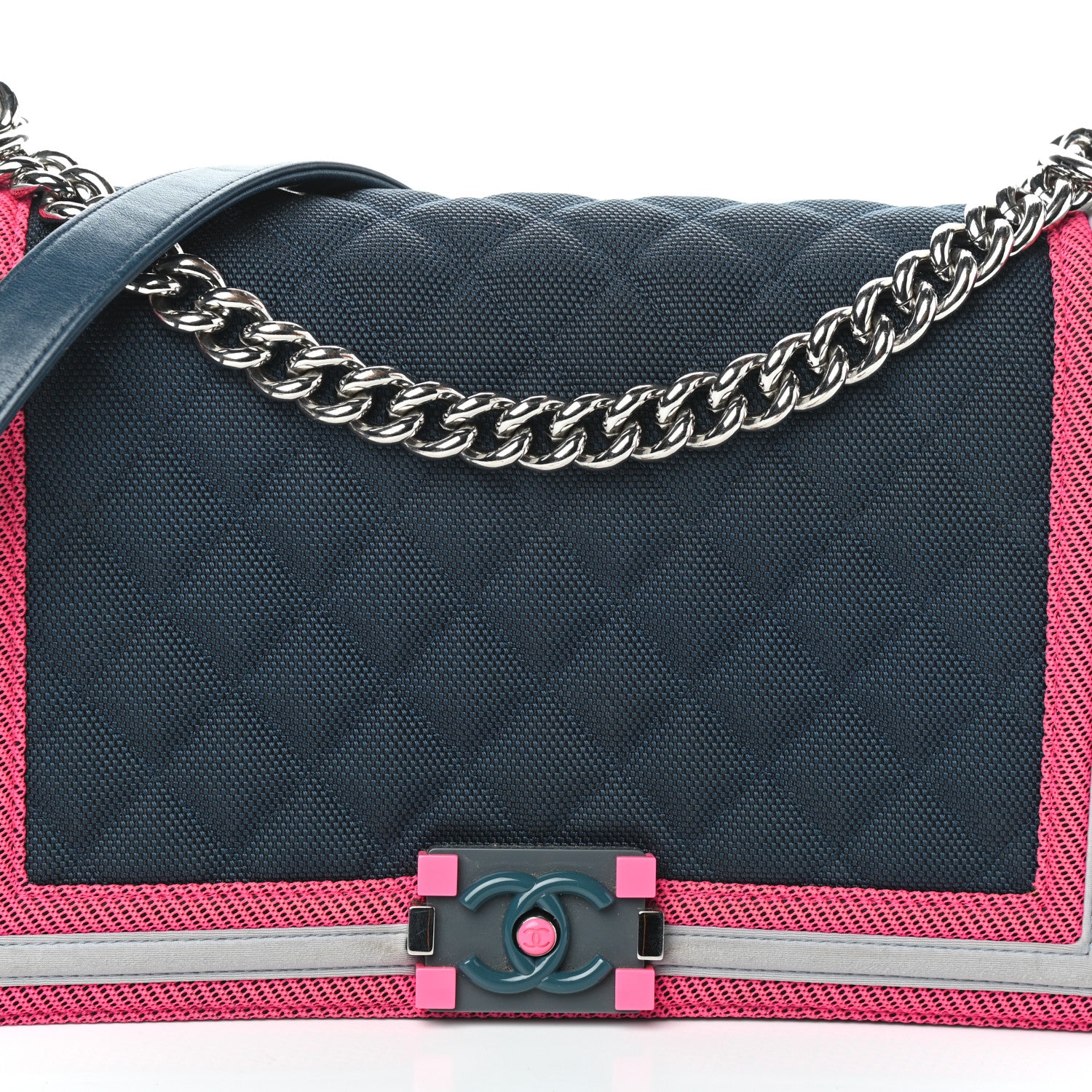 Chanel Canvas Quilted Medium Fluo Boy Flap Dark Navy Fuchsia Grey 8 of 10