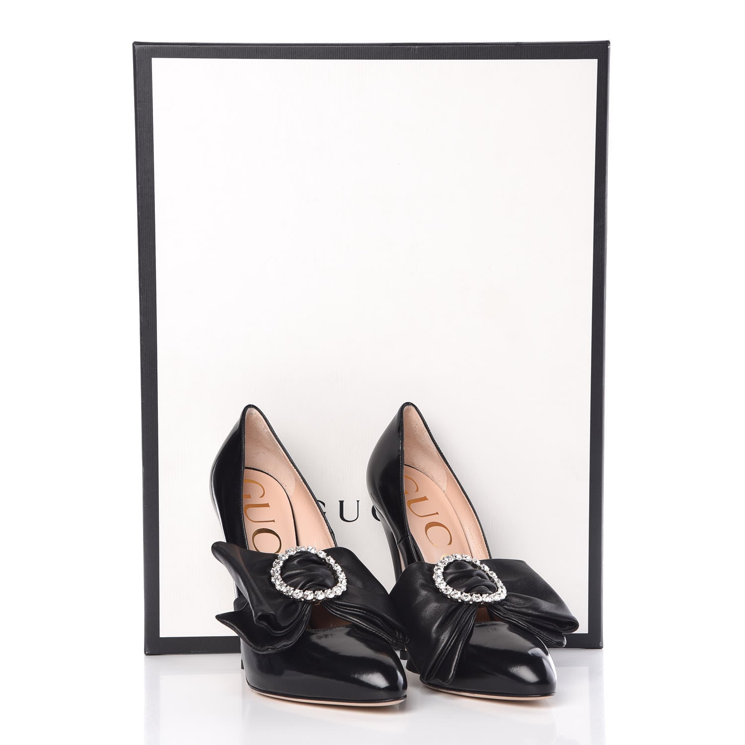 Gucci Polished Calfskin Removable Bow Elaisa Platform High Heel