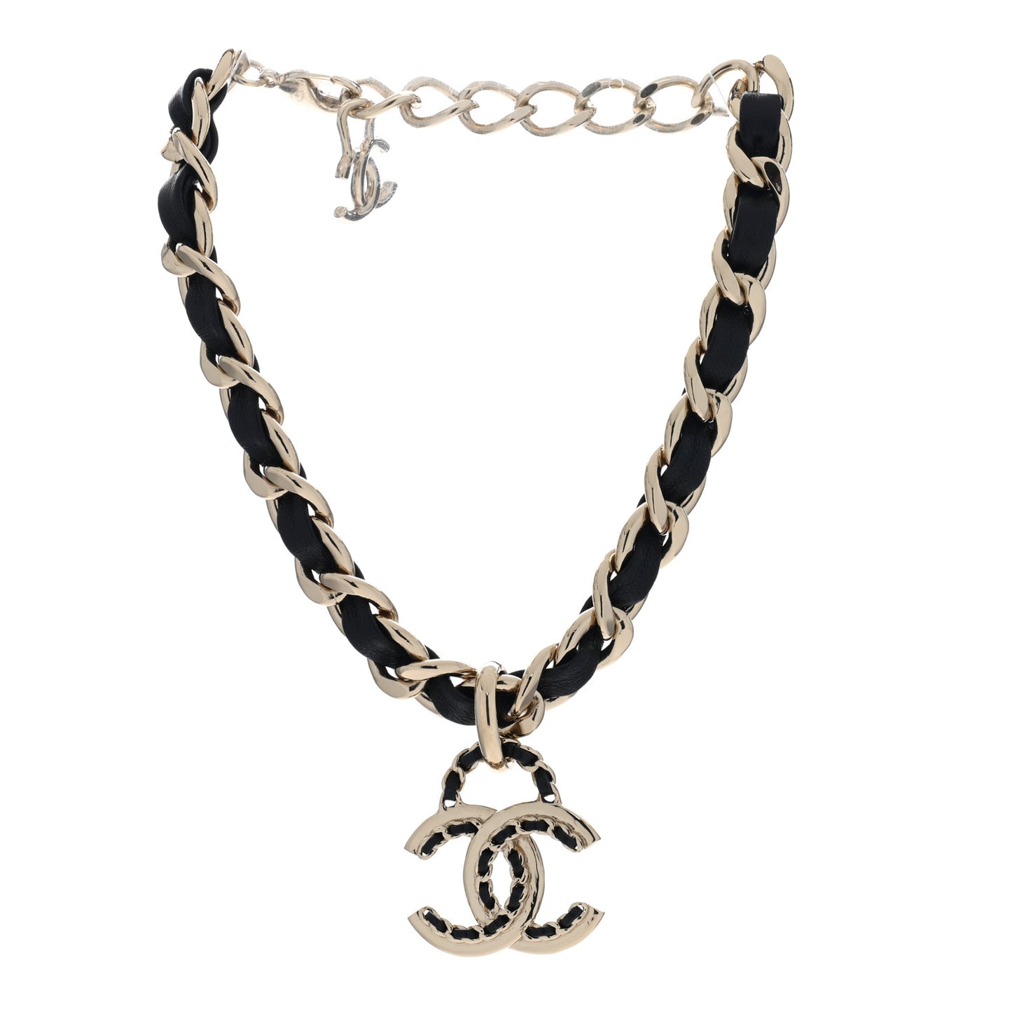 Metal Lambskin CC Choker Necklace Black Gold