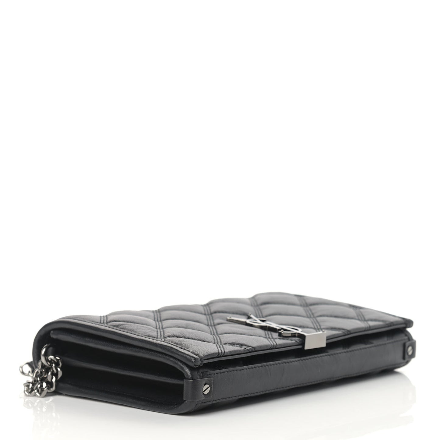 Lambskin Diamond Quilted Becky Chain Wallet Black