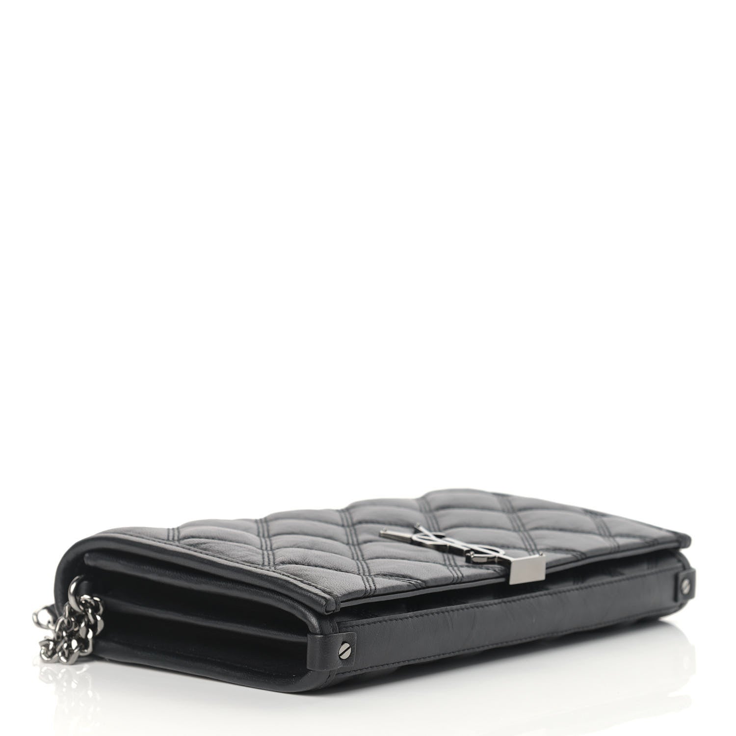 Saint Laurent Lambskin Diamond Quilted Becky Chain Wallet Black 4 of 10