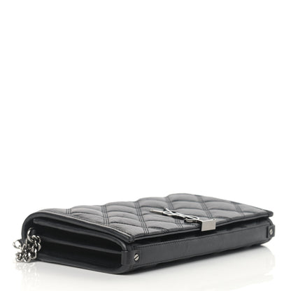 Saint Laurent Lambskin Diamond Quilted Becky Chain Wallet Black 4 of 10