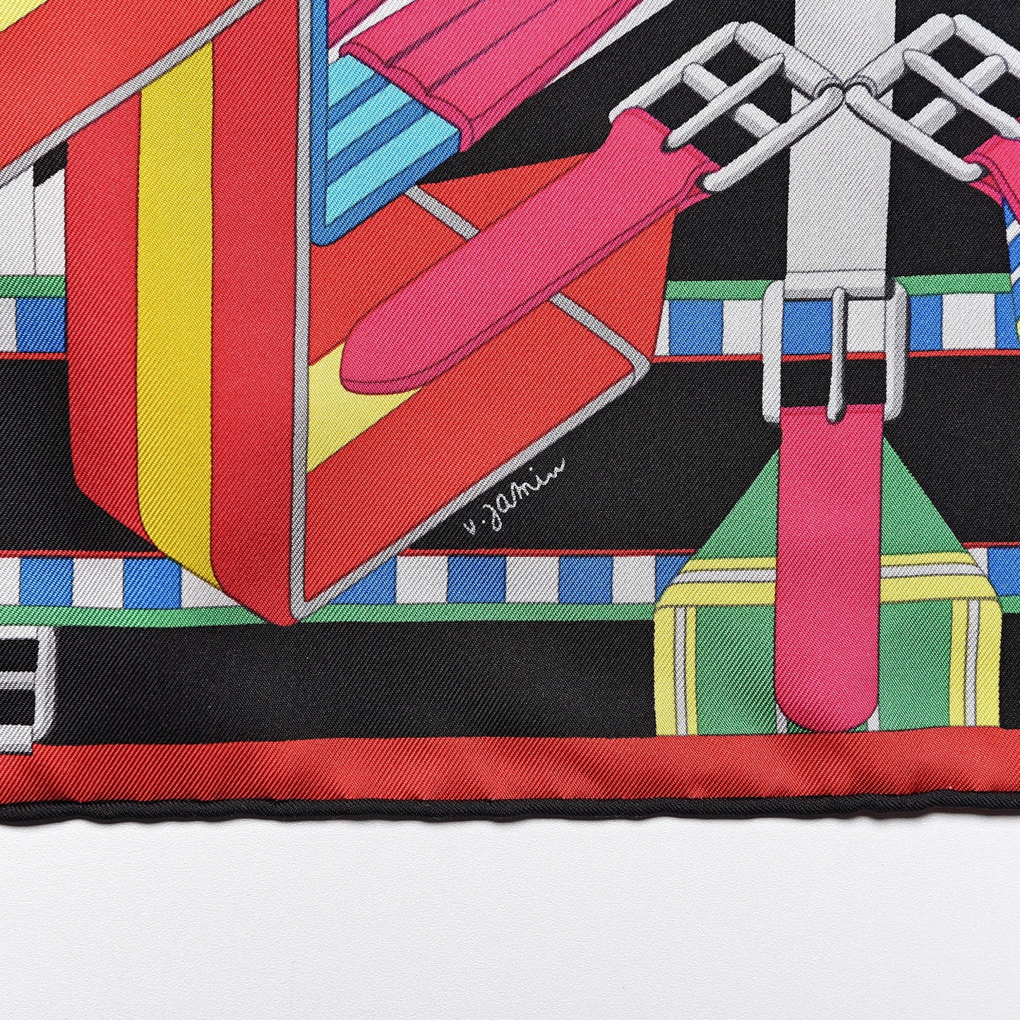 Silk Sangles En Zigzag Scarf 90 Blanc Turquoise Fuchsia