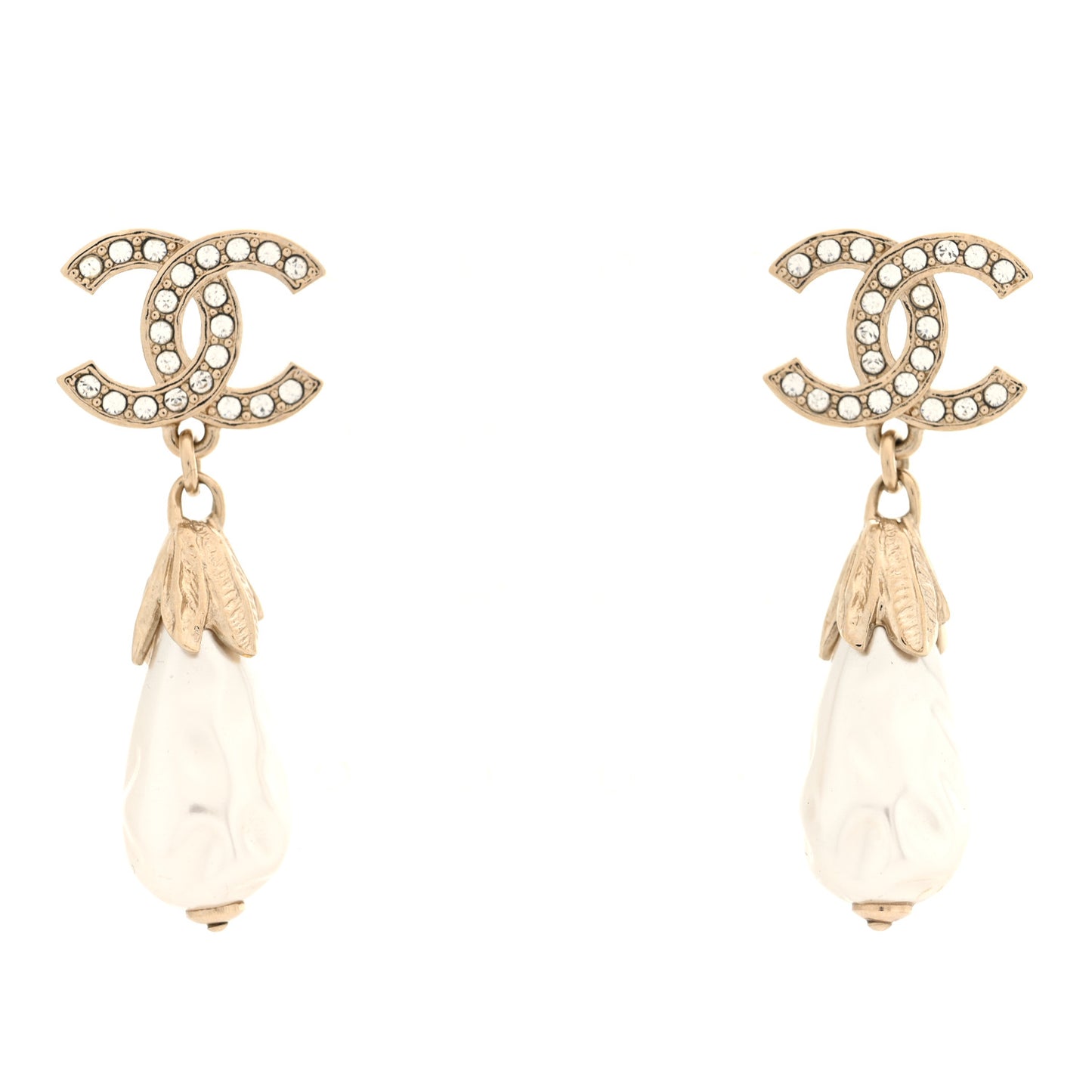 Crystal Pearl CC Drop Earrings Gold