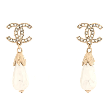 Chanel Crystal Pearl CC Drop Earrings Gold 1 of 5