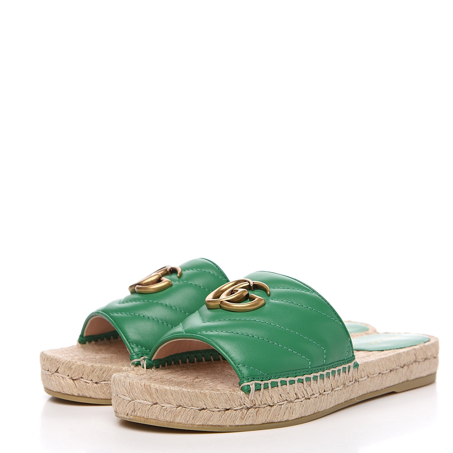 Gucci Nappa Matelasse GG Marmont Espadrille Slide Sandals 36 New Shamarock 3 of 9