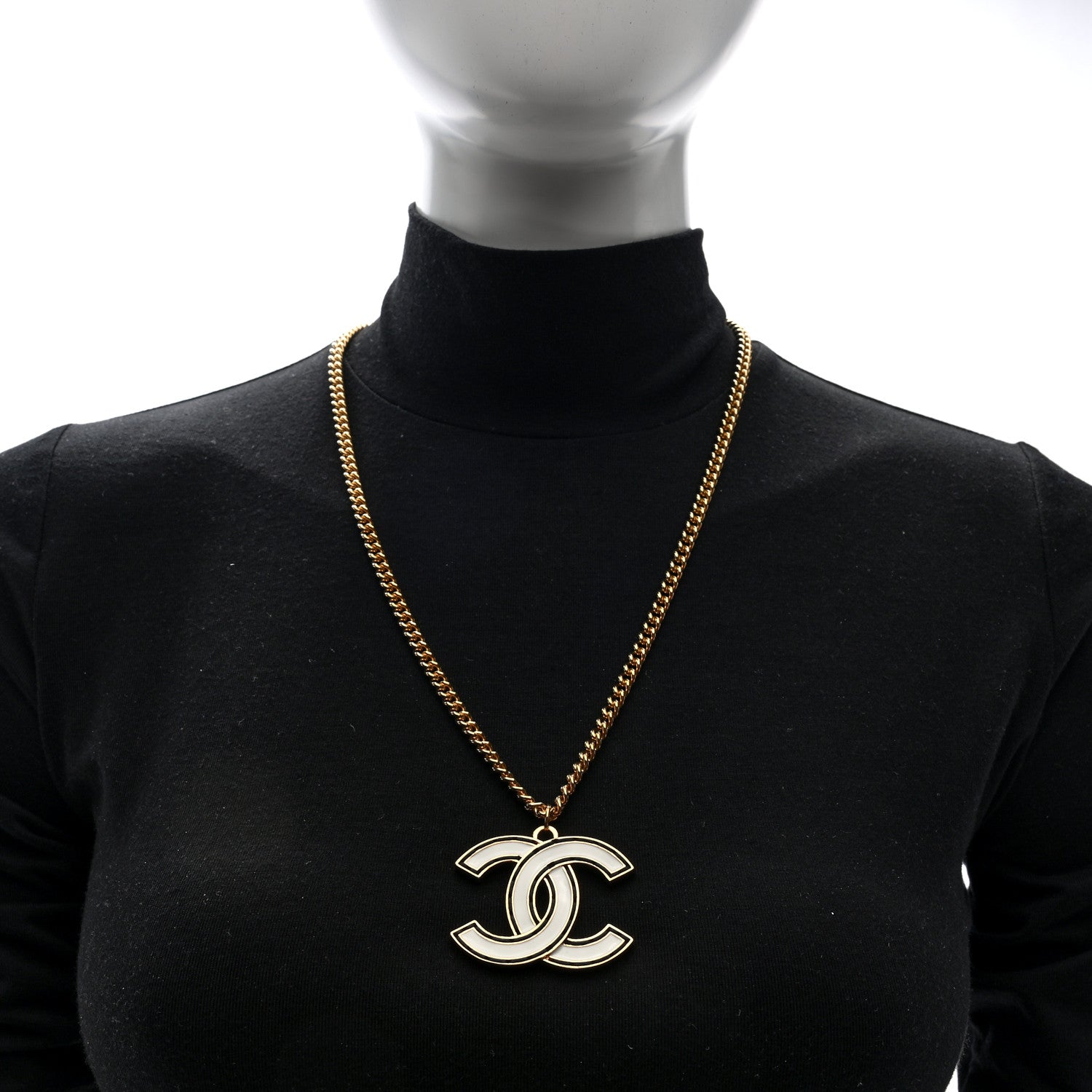 Chanel Enamel CC Necklace Gold White 2 of 5