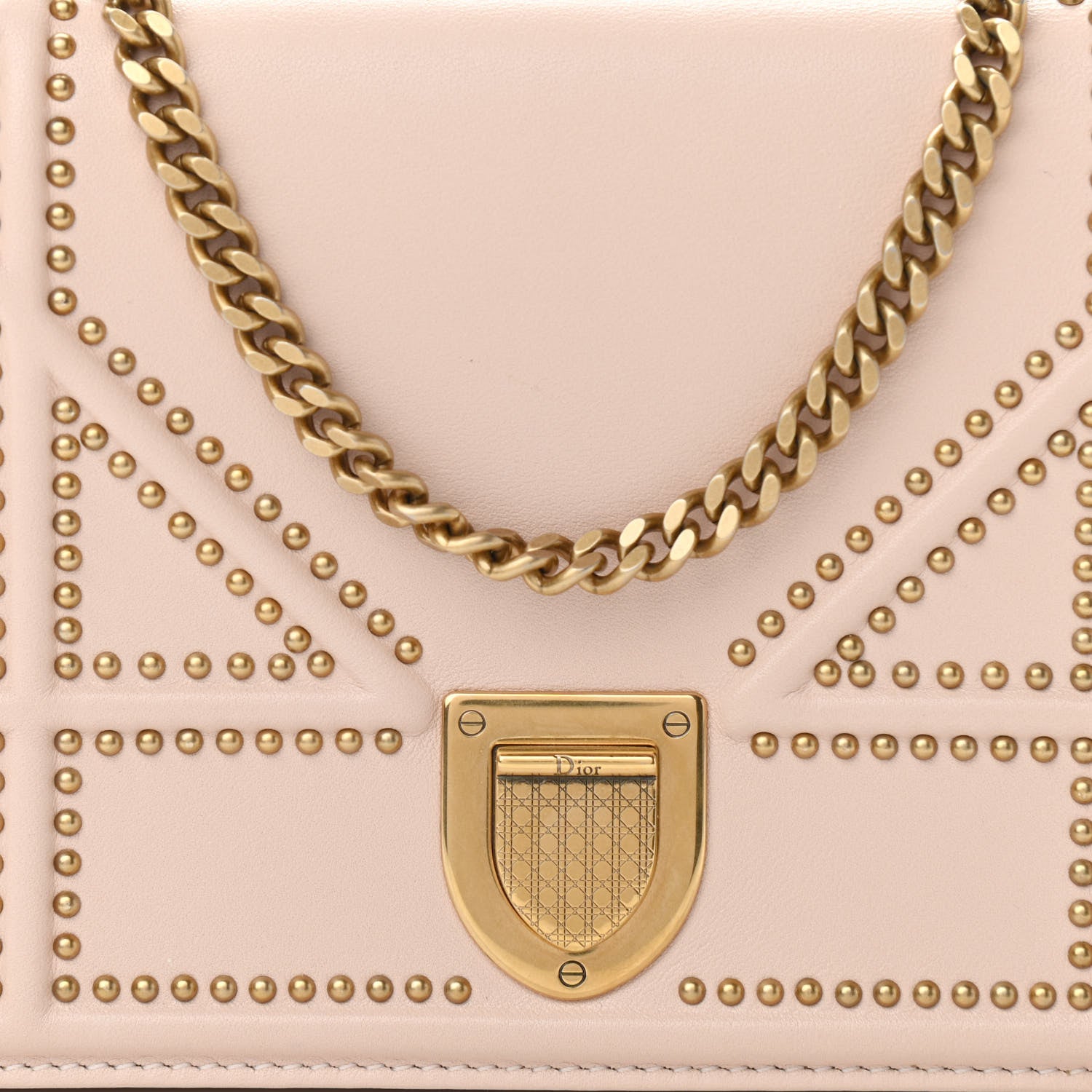 Christian Dior Calfskin Studded Diorama Wallet on Chain Pouch Nude 7 of 9