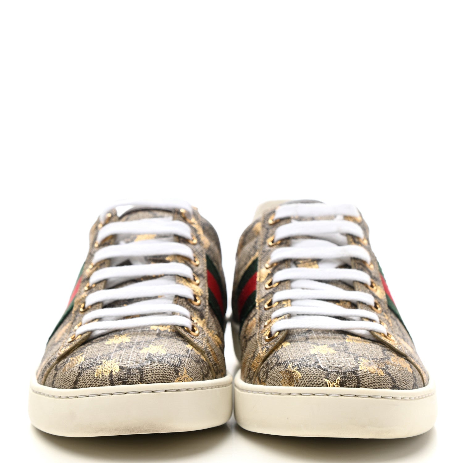 Gucci GG Supreme Monogram Bees Ayers Web Womens Ace Sneakers 42 Beige Oro Green Red 2 of 13