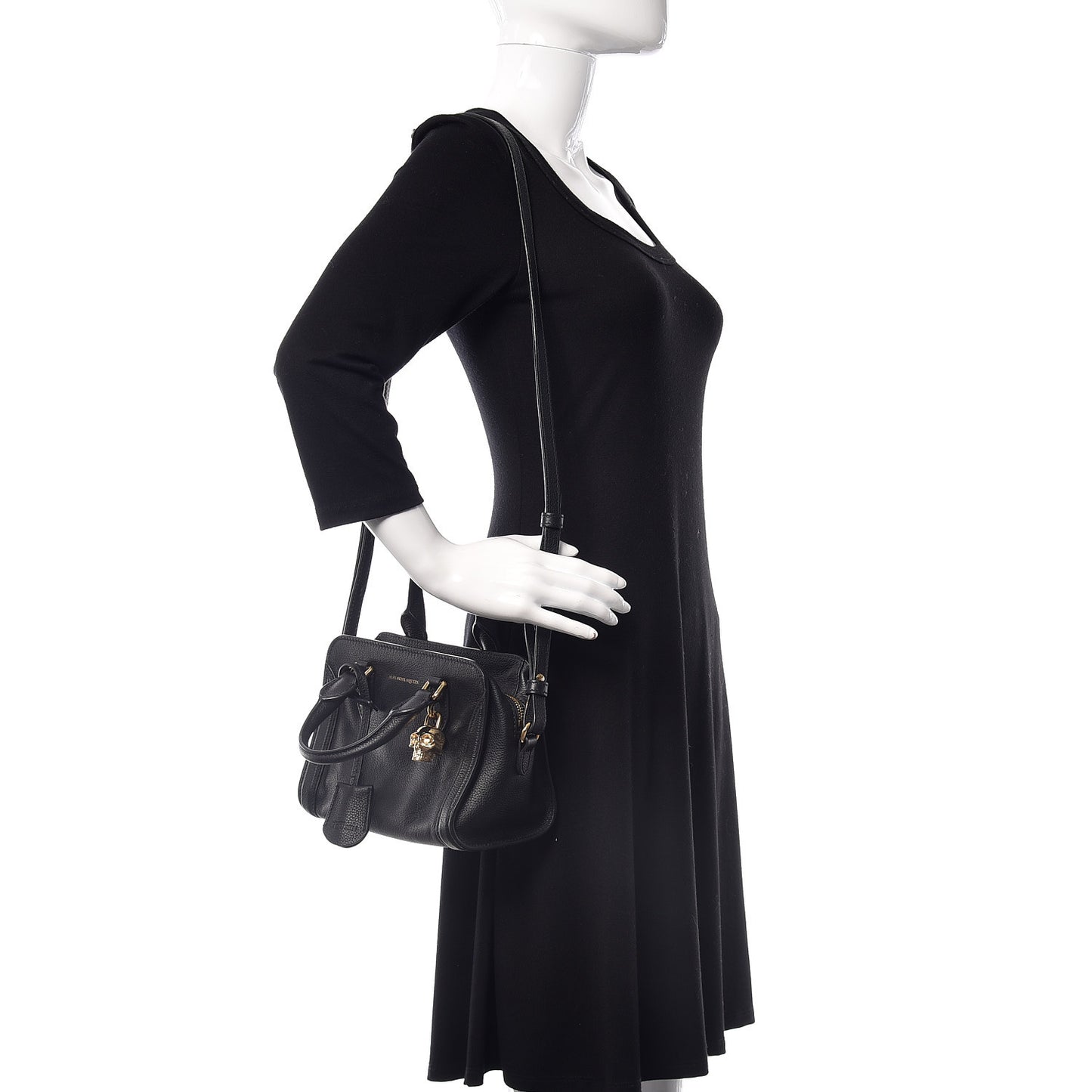 Pebbled Calfskin Mini Padlock Tote Black