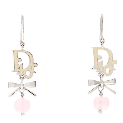 Christian Dior Crystal Logo Bow Drop Earrings Pink 1 of 3