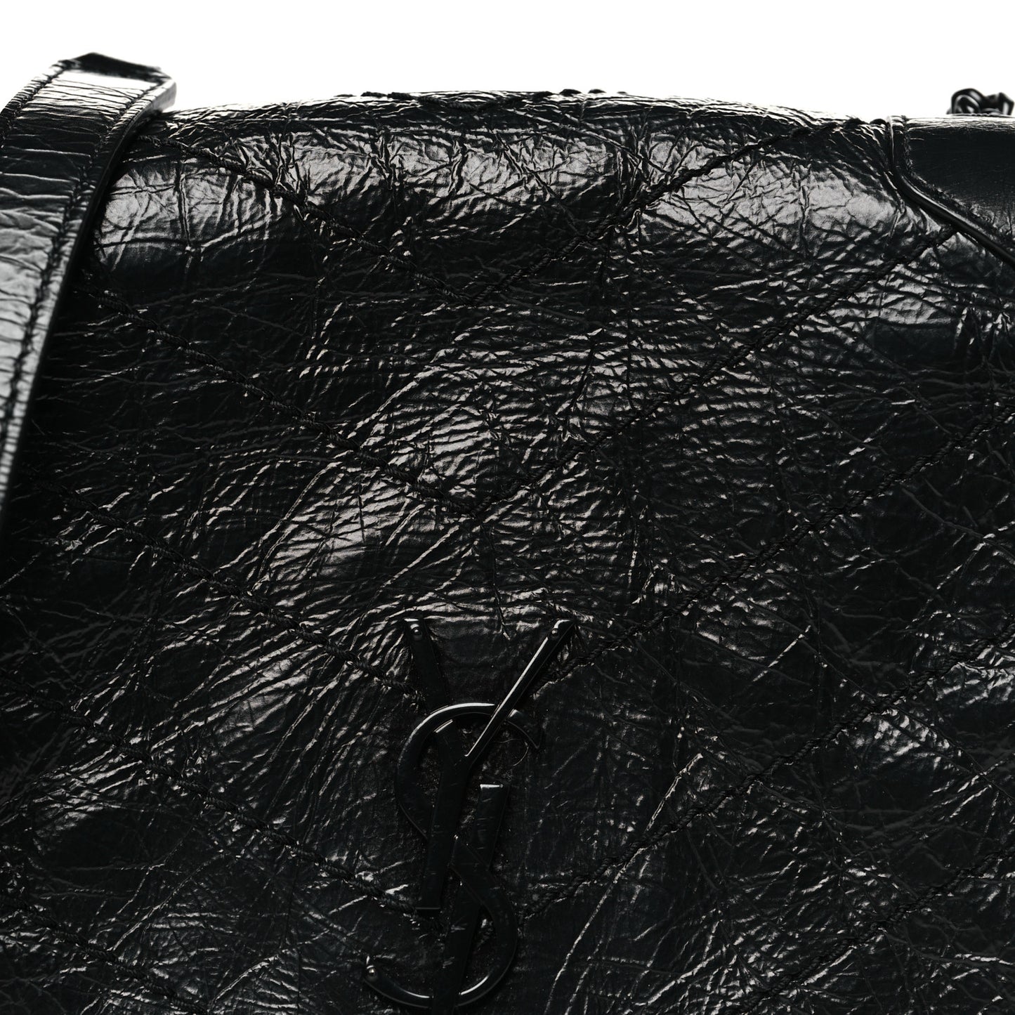 Crinkled Calfskin Matelasse Monogram Niki Chain Wallet Black