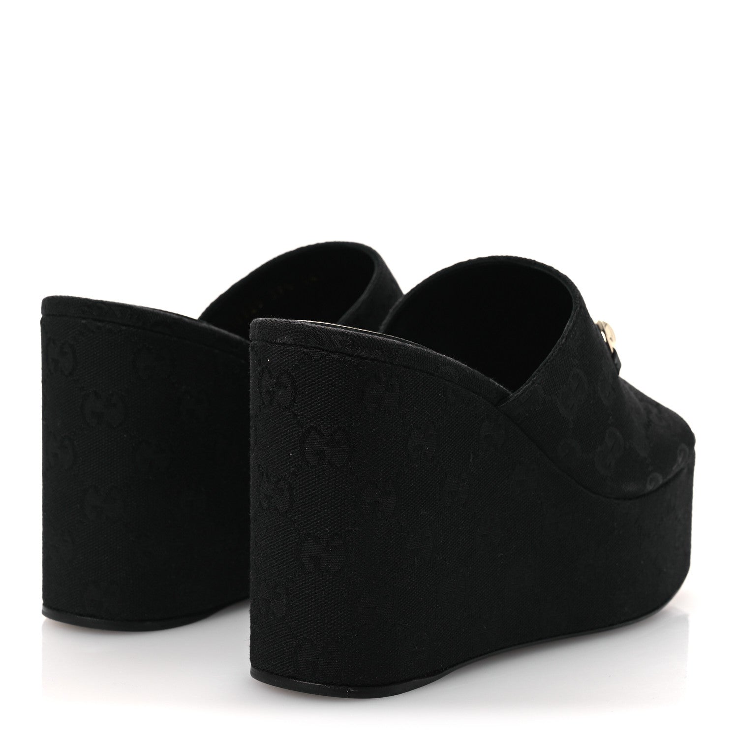 Gucci Monogram Wedge Platform Sandals 39.5 Black 5 of 11