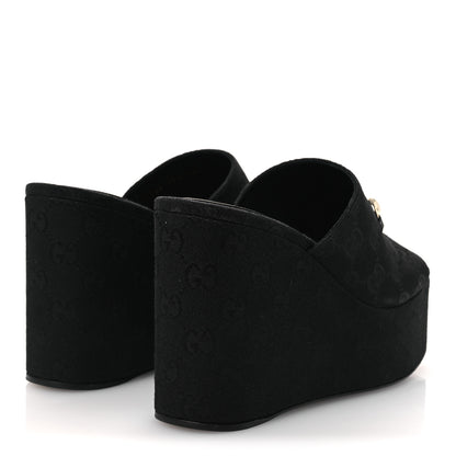 Gucci Monogram Wedge Platform Sandals 39.5 Black 5 of 11