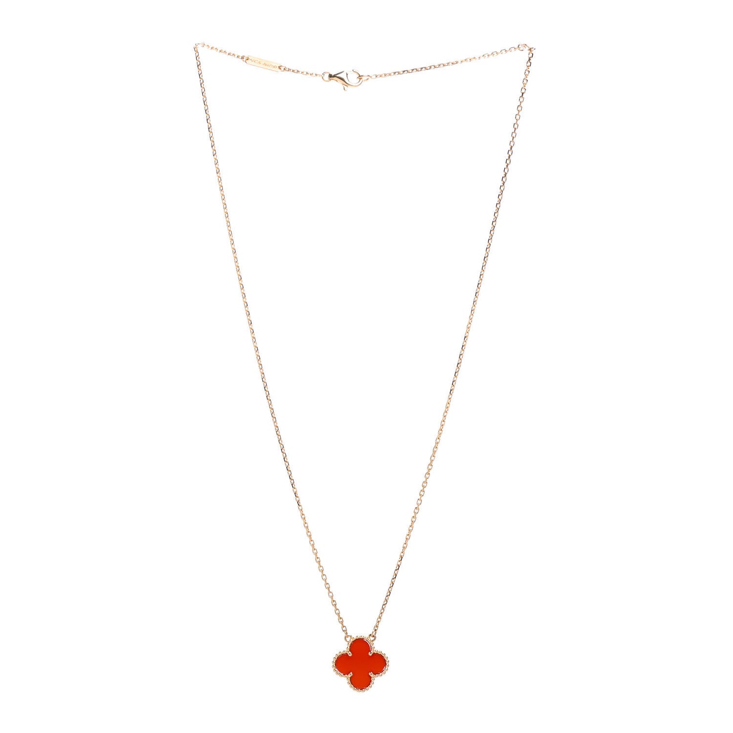 18K Yellow Gold Carnelian Vintage Alhambra Pendant Necklace