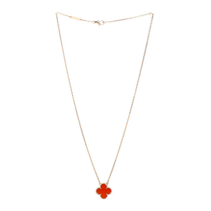Van Cleef & Arpels 18K Yellow Gold Carnelian Vintage Alhambra Pendant Necklace 3 of 6