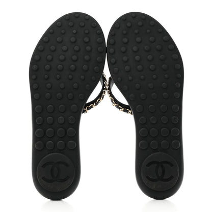 Chanel Lambskin CC Chain Thong Sandals 39 Black 5 of 8