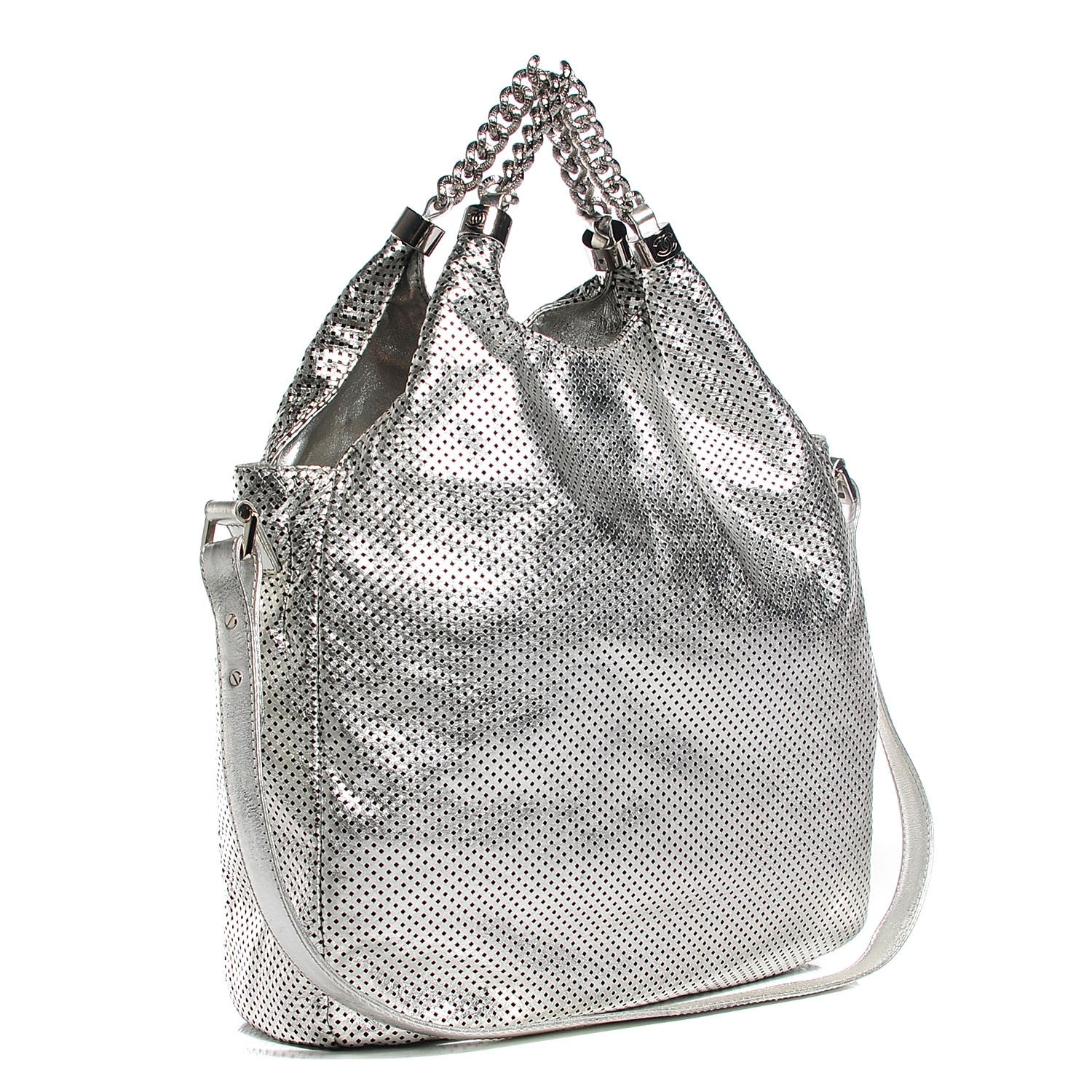 Chanel Metallic Glazed Calfskin Perforated Medium Rodeo Drive Tote Silver 3 of 7