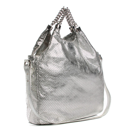 Chanel Metallic Glazed Calfskin Perforated Medium Rodeo Drive Tote Silver 3 of 7
