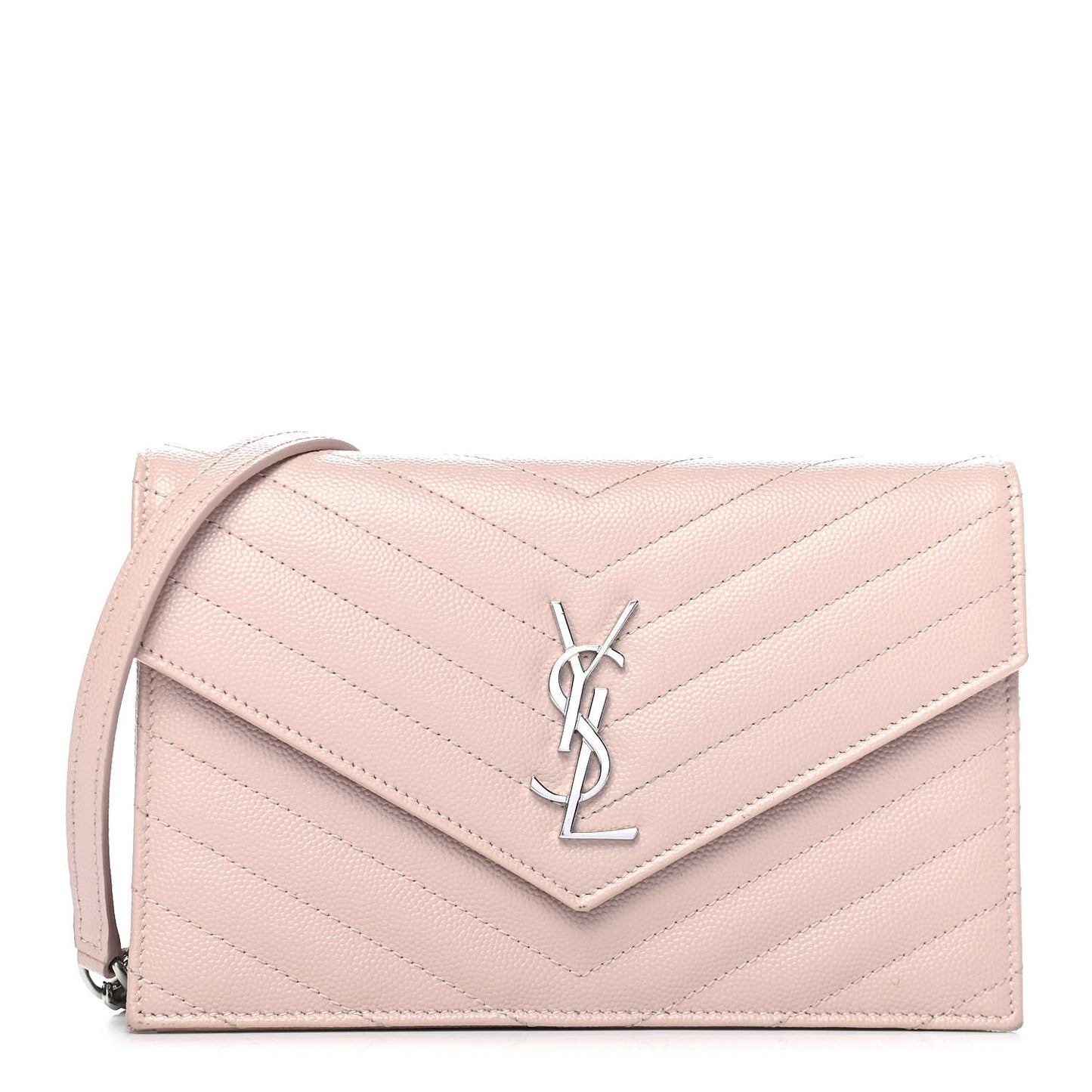 Grain De Poudre Matelasse Chevron Monogram Envelope Chain Wallet Marble Pink