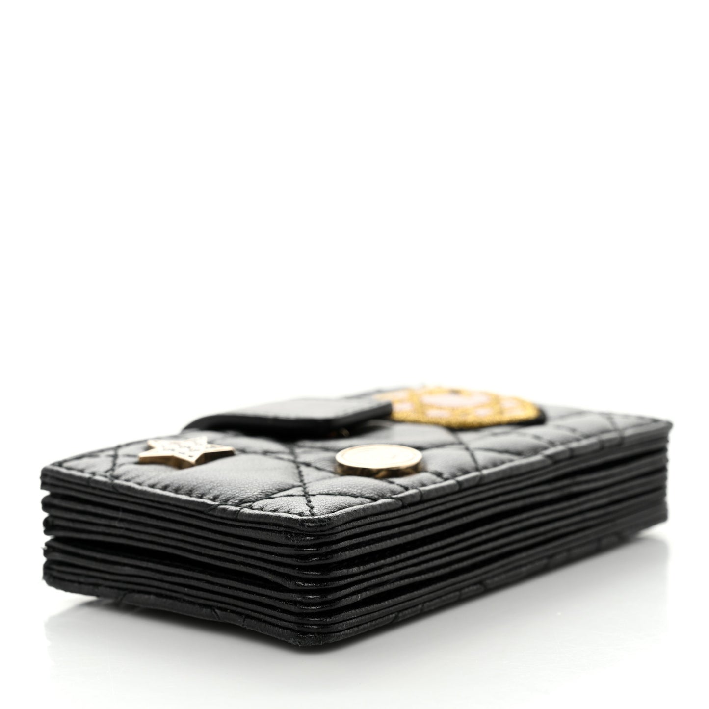 Lambskin Cannage Lucky Badges Lady Dior 5-Gusset Card Holder Black