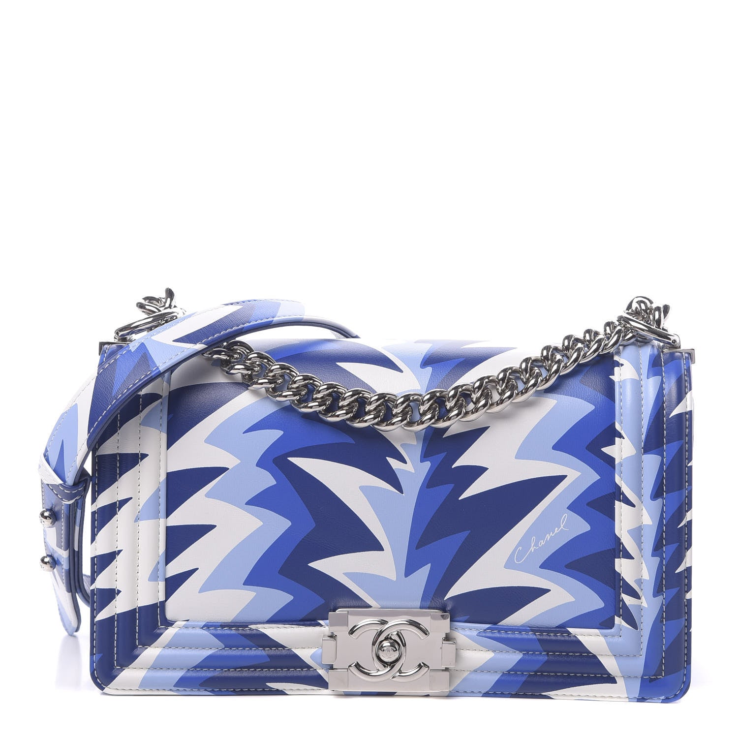 Chanel Printed Calfskin Medium Boy Flap Blue White 1 of 10