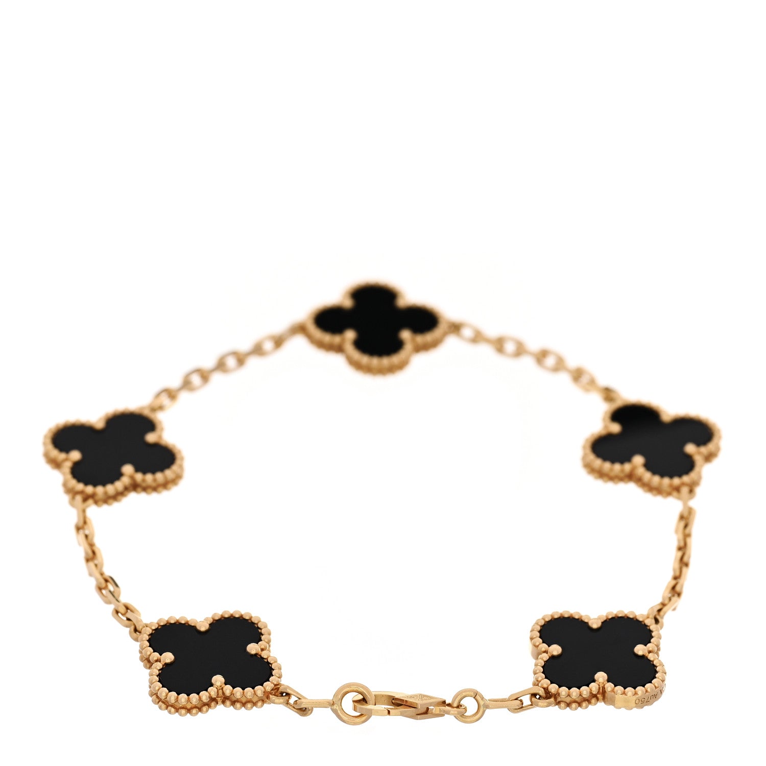 Van Cleef & Arpels 18K Yellow Gold Black Onyx 5 Motifs Vintage Alhambra Bracelet 2 of 5