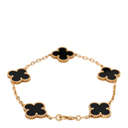 Van Cleef & Arpels 18K Yellow Gold Black Onyx 5 Motifs Vintage Alhambra Bracelet 2 of 5
