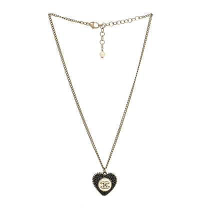 Chanel Pearl Crystal CC Heart Necklace Gold Pearly White Black 3 of 5